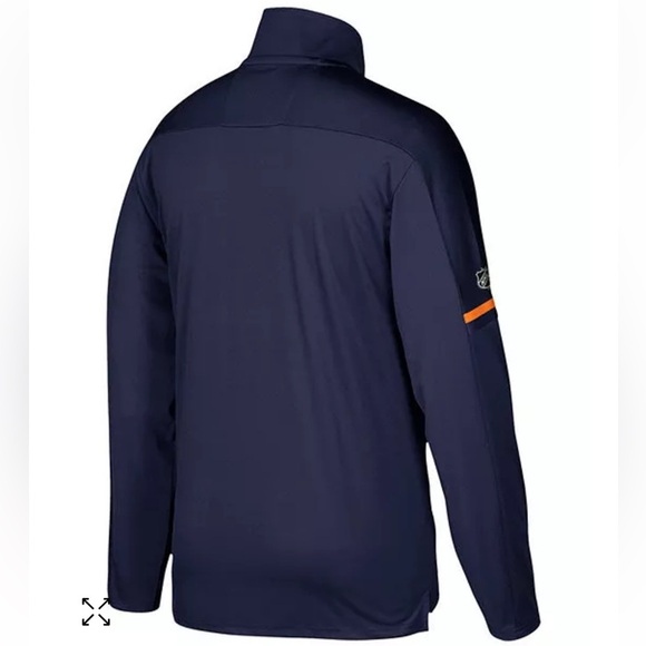 ADIDAS / EDMONTON OILERS / NHL NAVY BLUE QUARTER ZIP PULLOVER SIZE SMALL - Picture 2 of 12